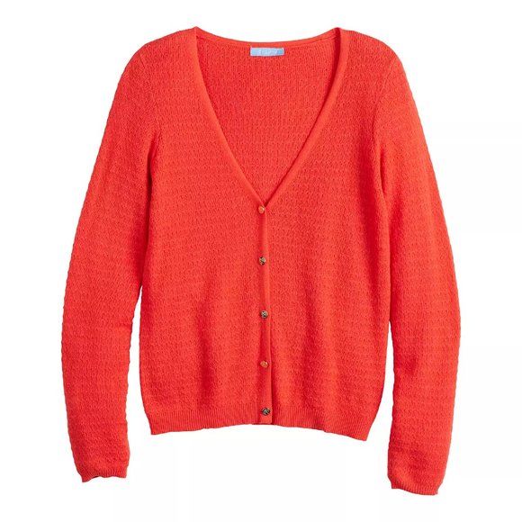 DRAPER JAMES Coral Gold Buttons Stitch Cardigan XS NWT - Picture 5 of 5